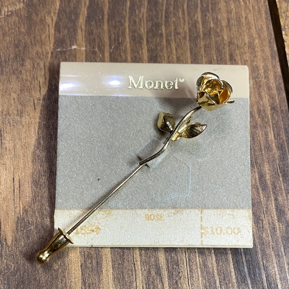 Vintage Monet Gold Plated Rose Stick Pin - NWT new old stock
